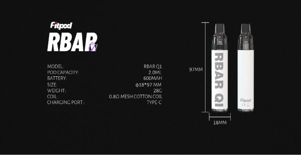 【一次性/拋棄式】Fitpod RBAR Q1 可重複注油一次性小煙 可重複填充6-10次 手感漆面 600mah